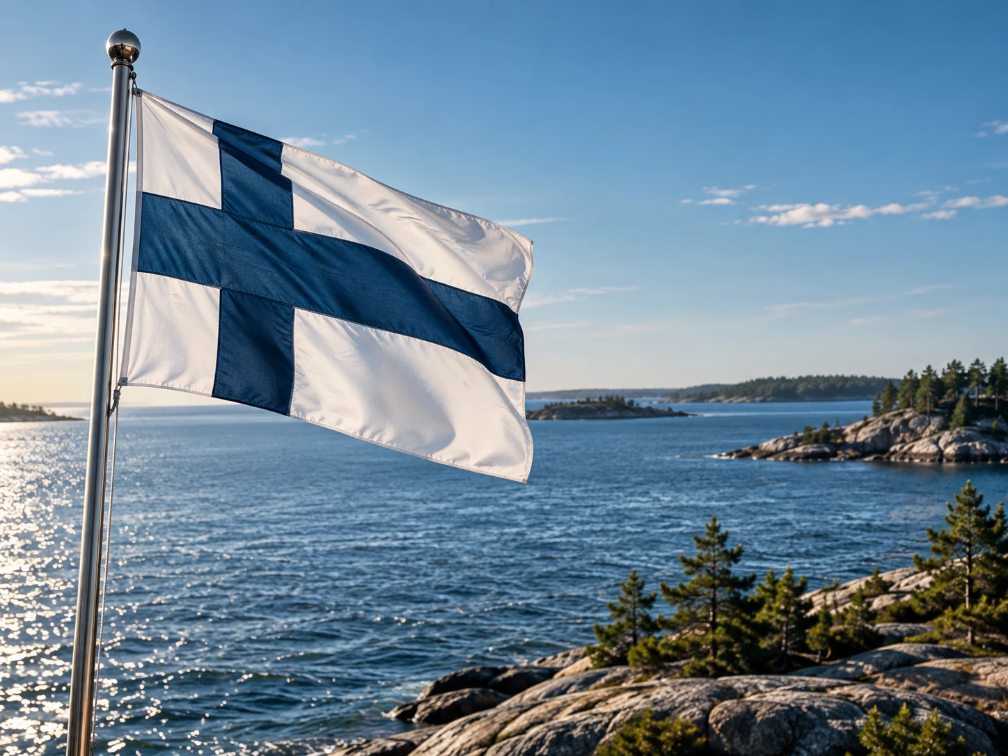 Finland flag by the sea