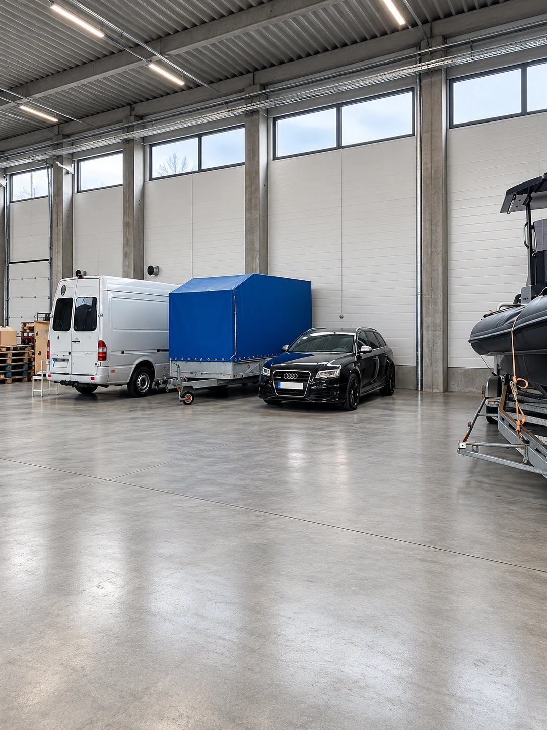Boat in a modern storage hall